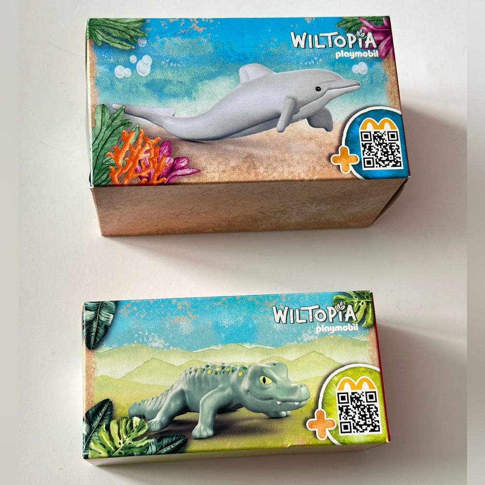 2 X McDonalds 2024 PLAYMOBIL Wiltopia Caiman Alligator & Dauphin Toy Happy Meal